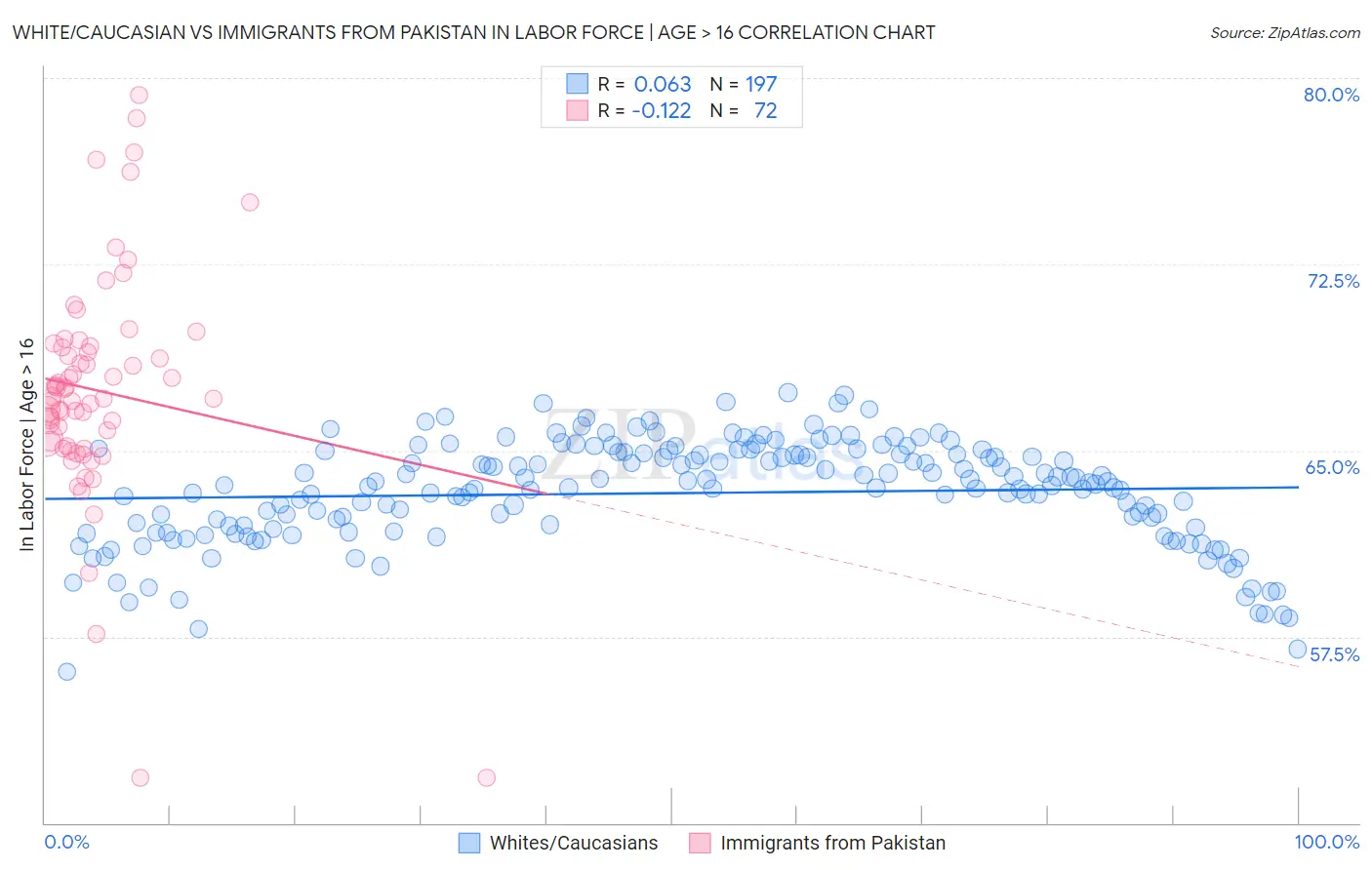 White/Caucasian vs Immigrants from Pakistan In Labor Force | Age > 16