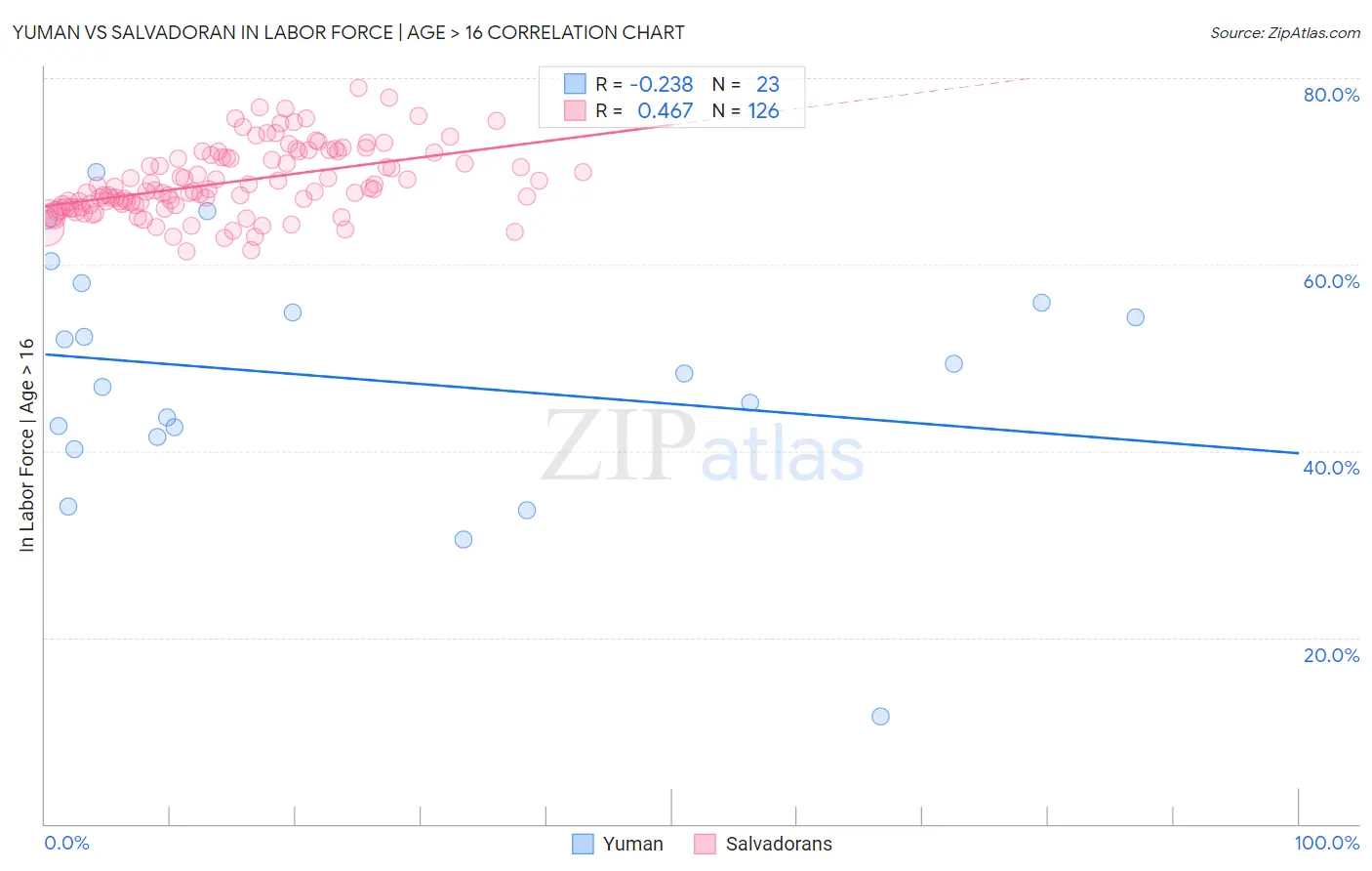 Yuman vs Salvadoran In Labor Force | Age > 16