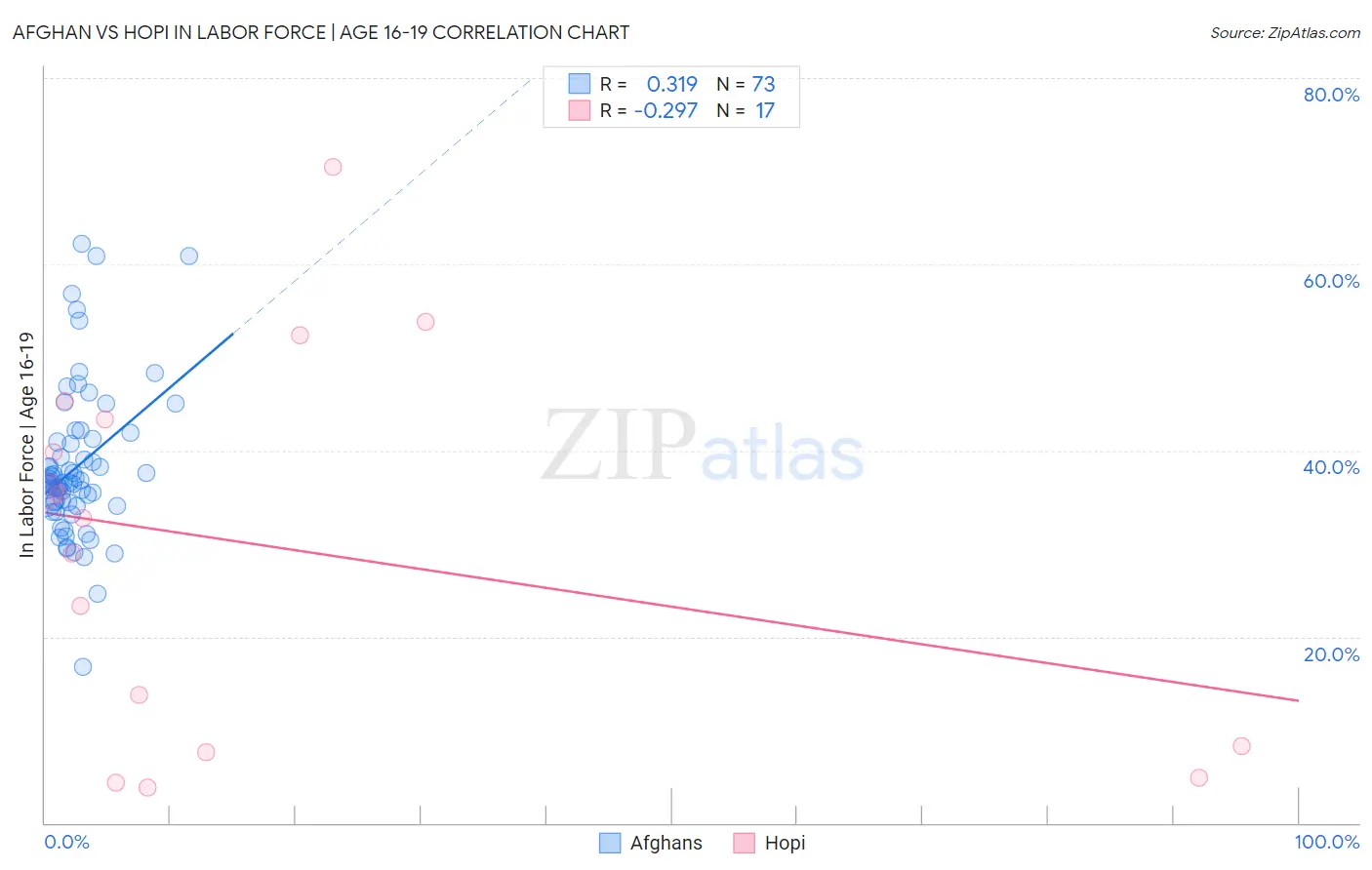 Afghan vs Hopi In Labor Force | Age 16-19