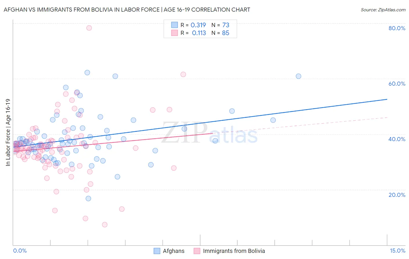 Afghan vs Immigrants from Bolivia In Labor Force | Age 16-19