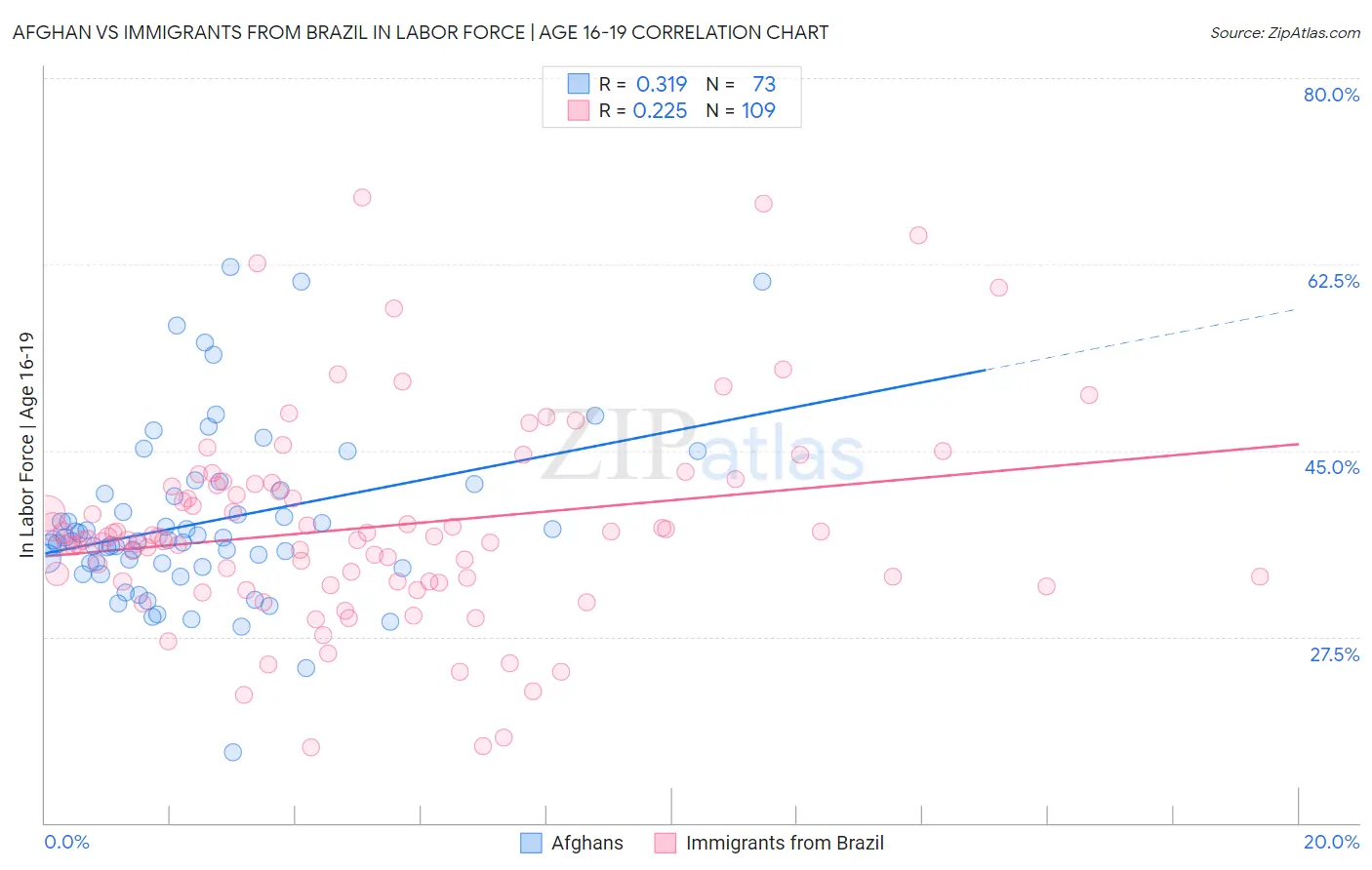 Afghan vs Immigrants from Brazil In Labor Force | Age 16-19