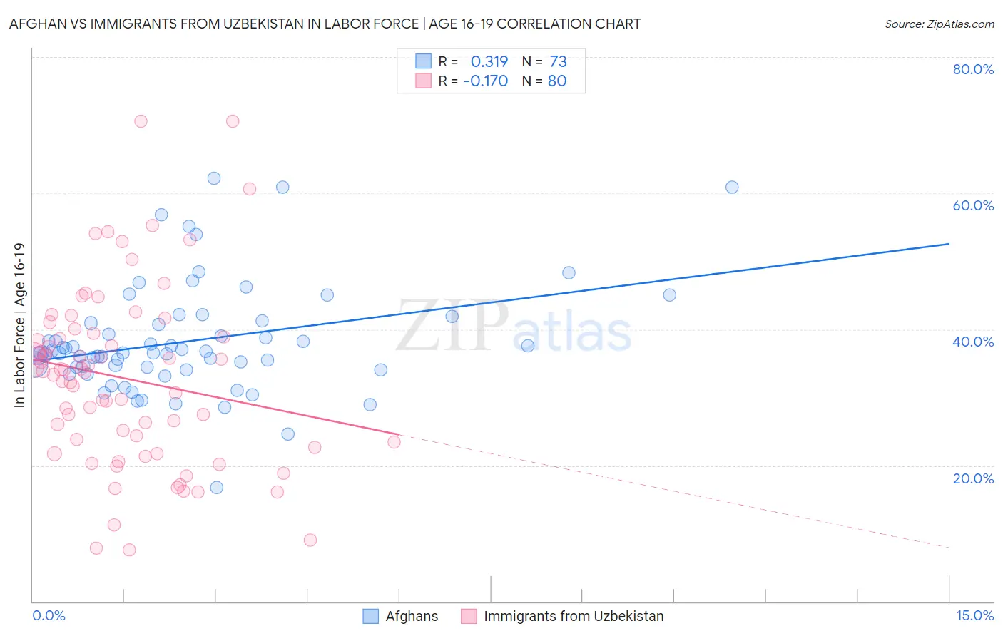 Afghan vs Immigrants from Uzbekistan In Labor Force | Age 16-19