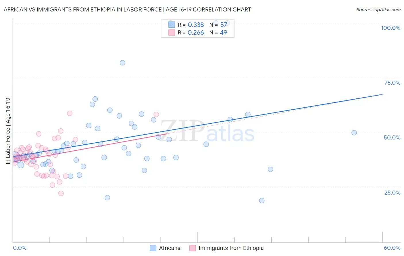 African vs Immigrants from Ethiopia In Labor Force | Age 16-19