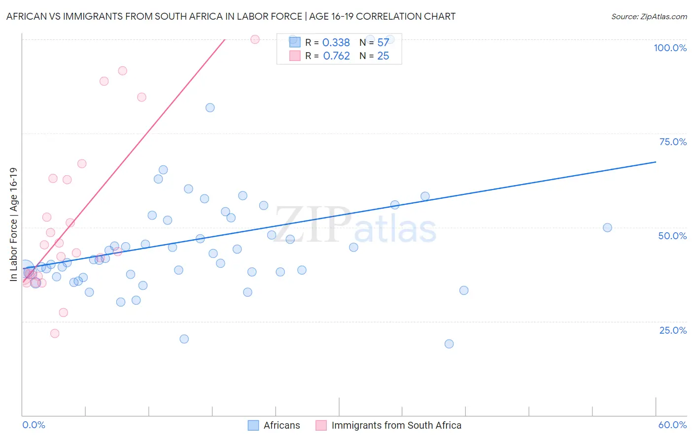 African vs Immigrants from South Africa In Labor Force | Age 16-19