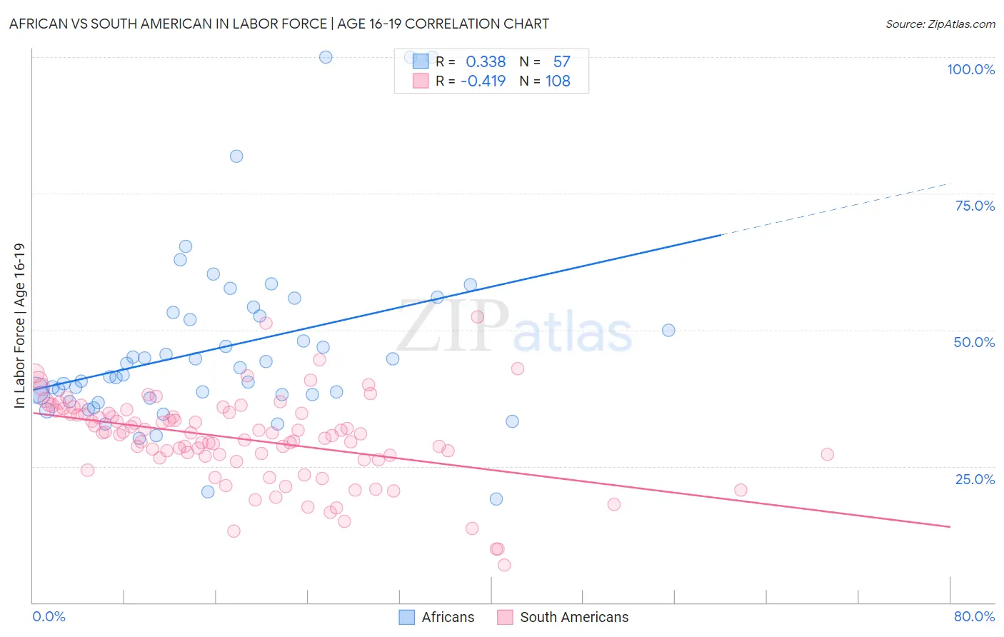 African vs South American In Labor Force | Age 16-19