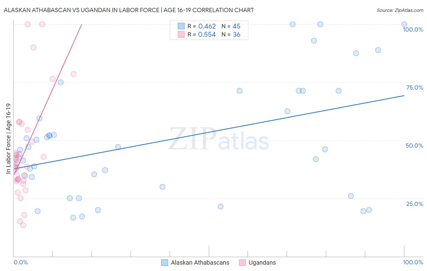 Alaskan Athabascan vs Ugandan In Labor Force | Age 16-19