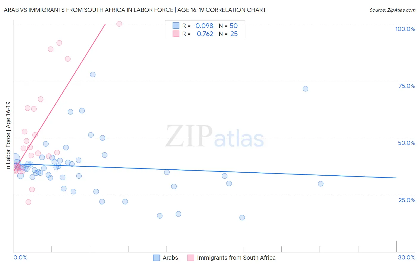 Arab vs Immigrants from South Africa In Labor Force | Age 16-19