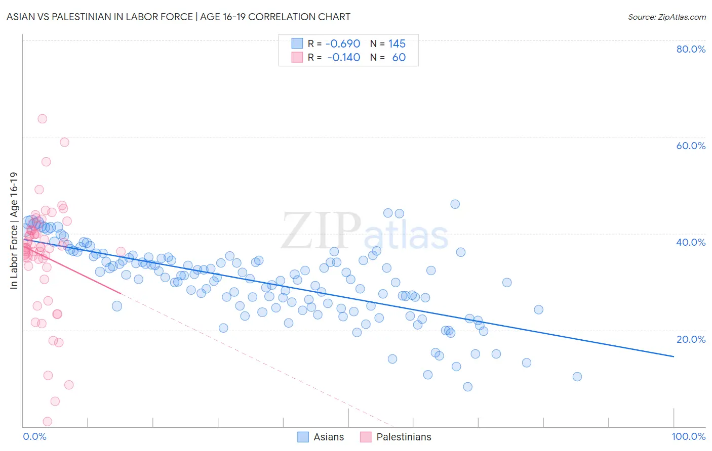 Asian vs Palestinian In Labor Force | Age 16-19