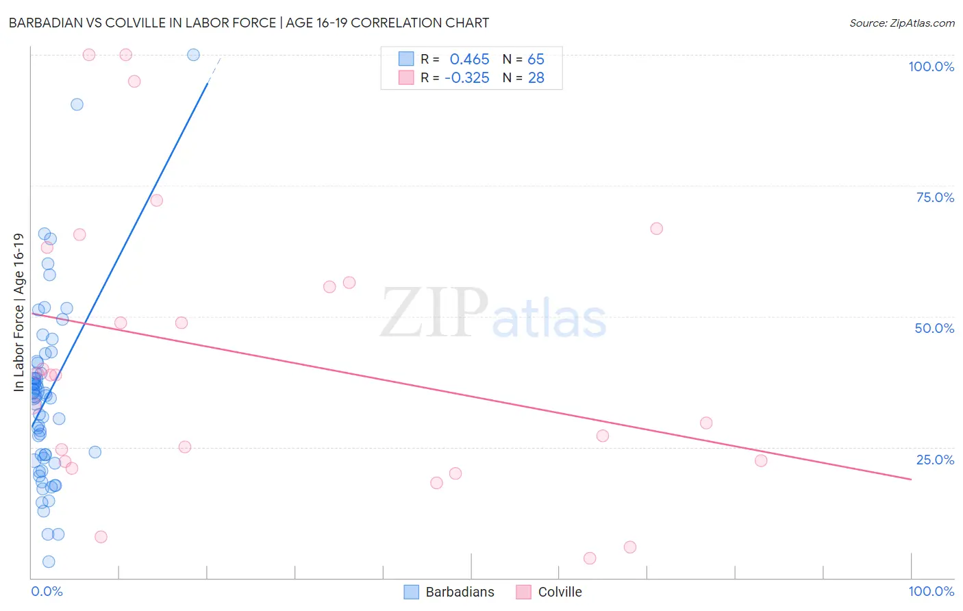 Barbadian vs Colville In Labor Force | Age 16-19