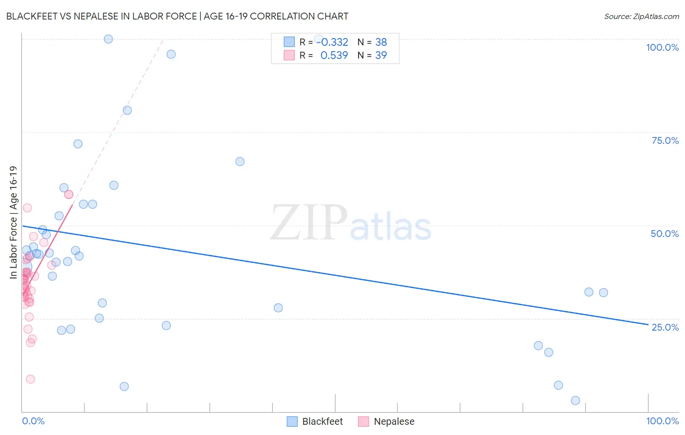 Blackfeet vs Nepalese In Labor Force | Age 16-19