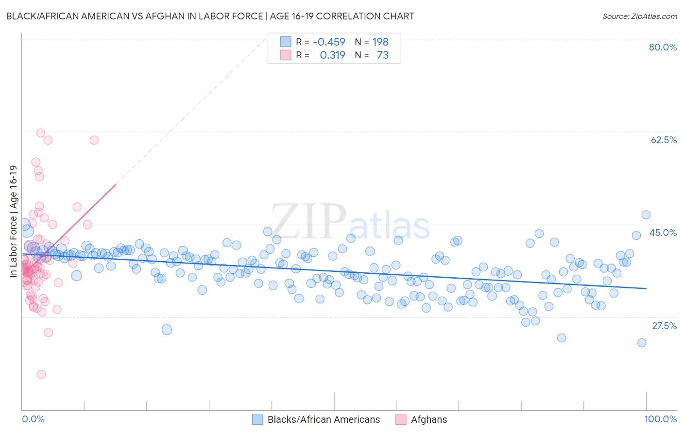 Black/African American vs Afghan In Labor Force | Age 16-19