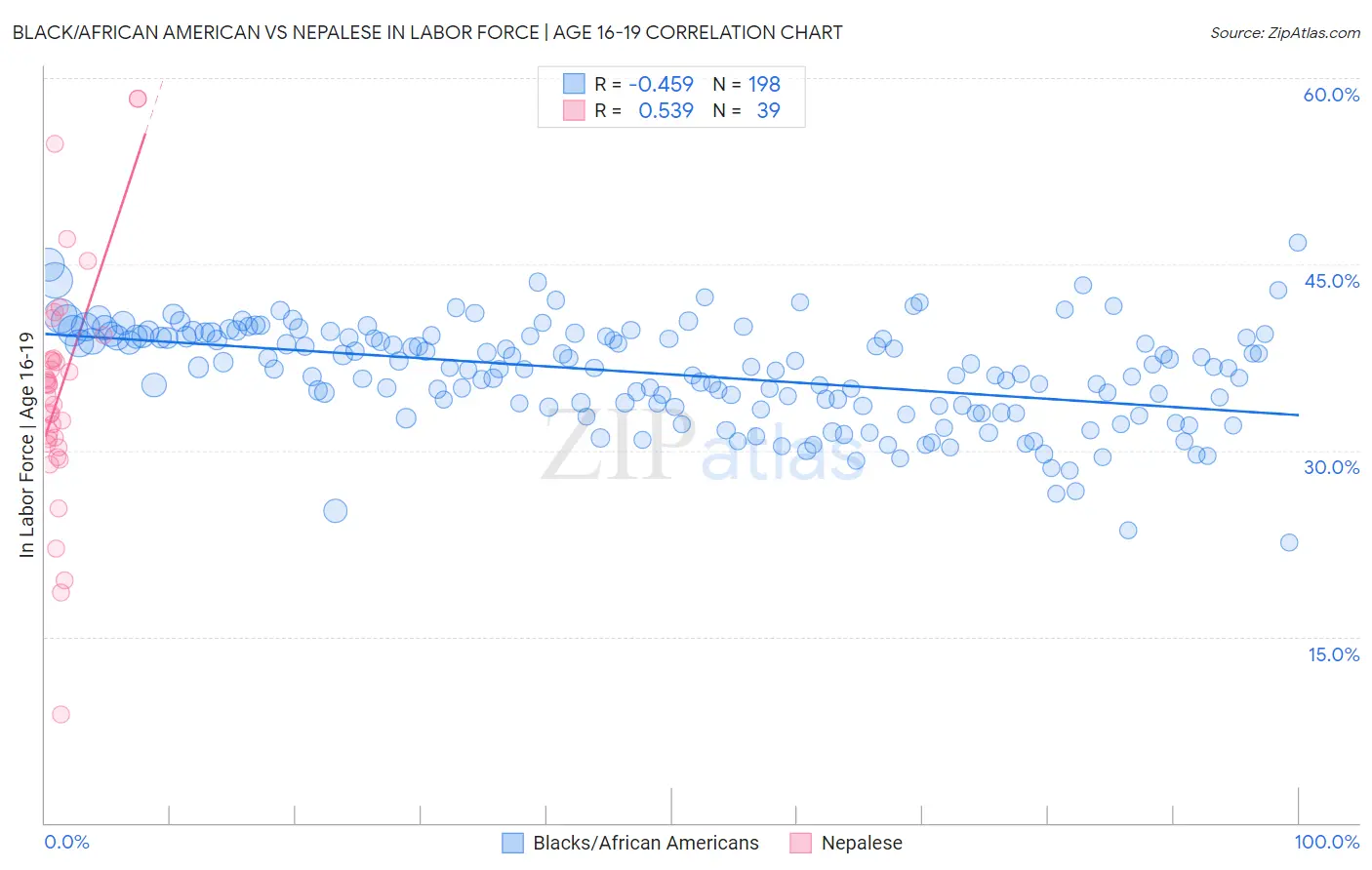 Black/African American vs Nepalese In Labor Force | Age 16-19