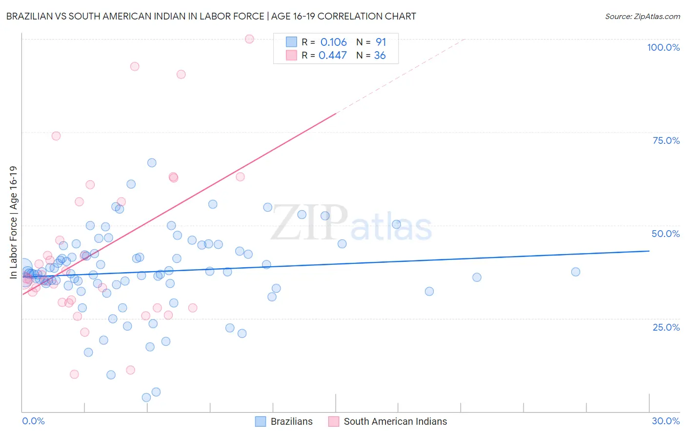 Brazilian vs South American Indian In Labor Force | Age 16-19