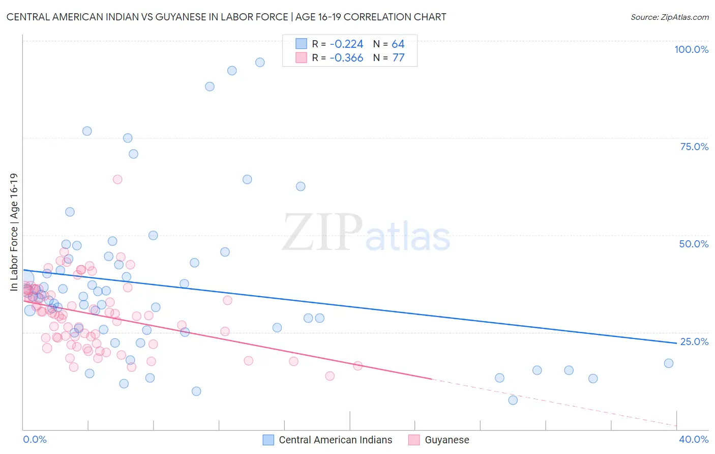 Central American Indian vs Guyanese In Labor Force | Age 16-19