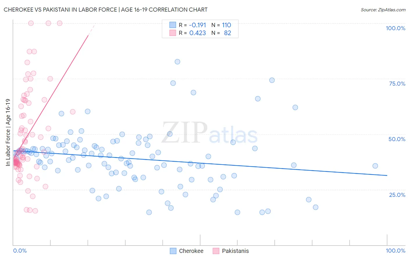 Cherokee vs Pakistani In Labor Force | Age 16-19