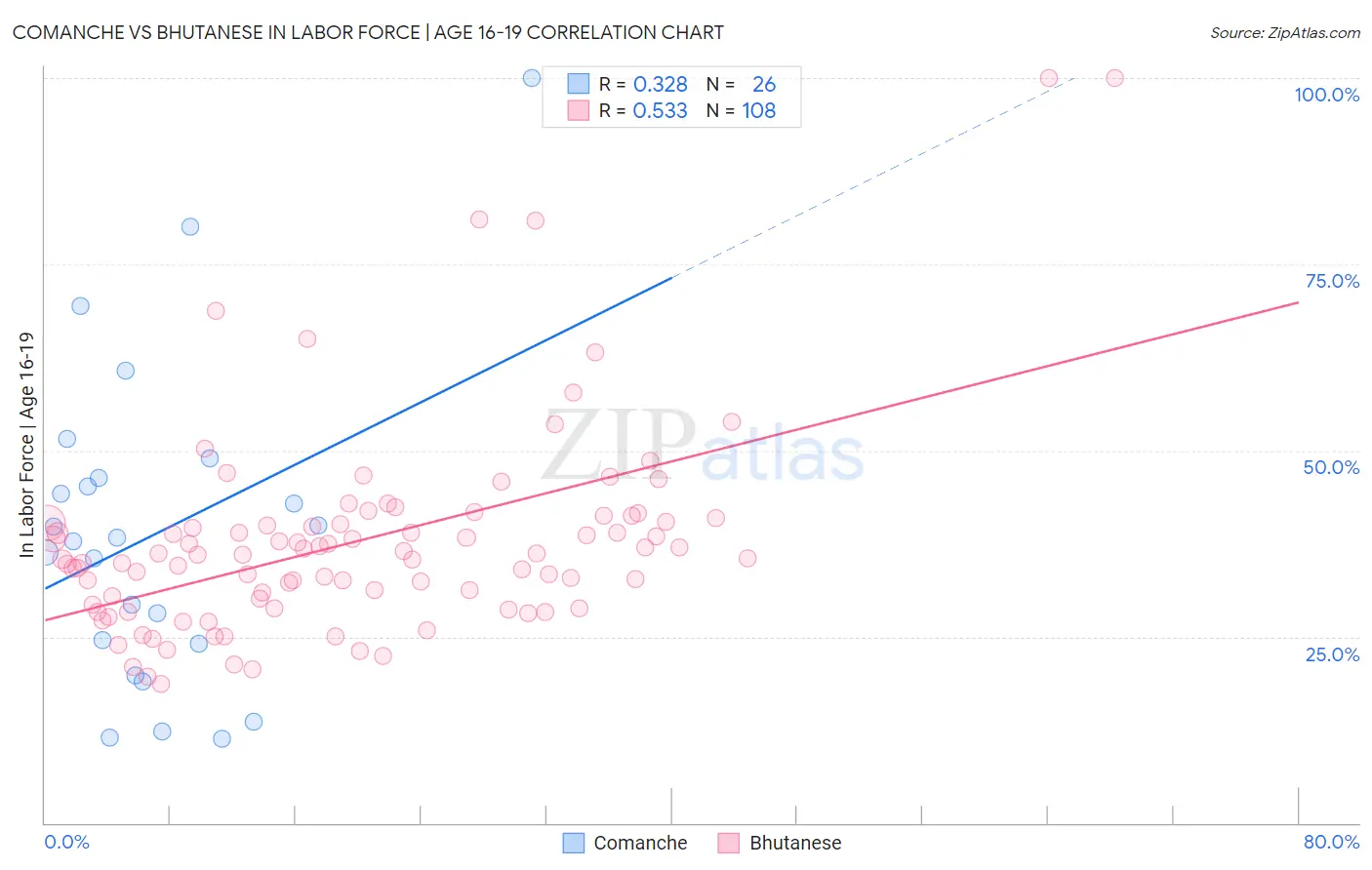 Comanche vs Bhutanese In Labor Force | Age 16-19