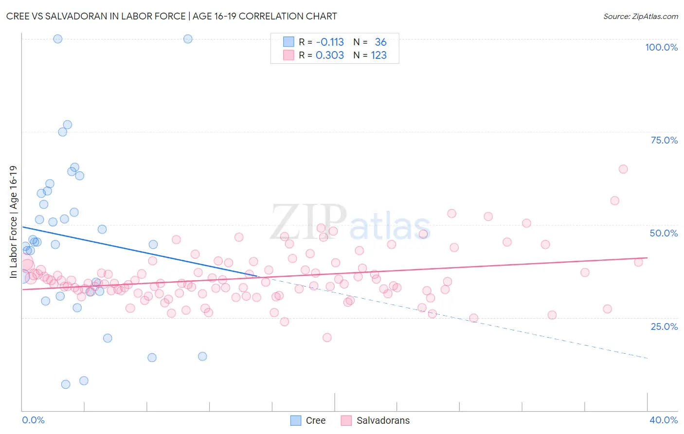 Cree vs Salvadoran In Labor Force | Age 16-19