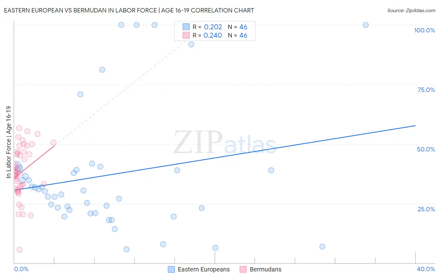 Eastern European vs Bermudan In Labor Force | Age 16-19