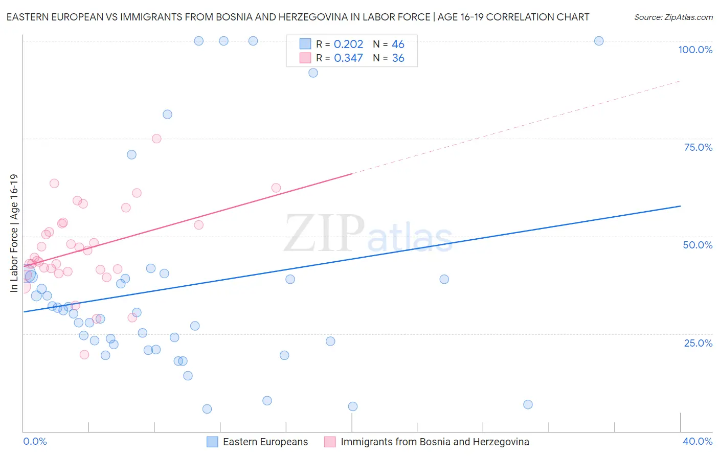 Eastern European vs Immigrants from Bosnia and Herzegovina In Labor Force | Age 16-19