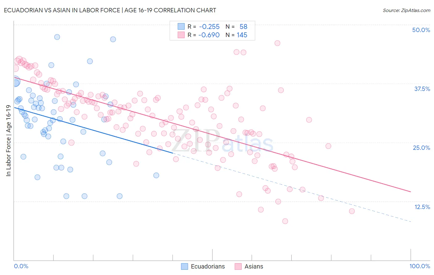 Ecuadorian vs Asian In Labor Force | Age 16-19