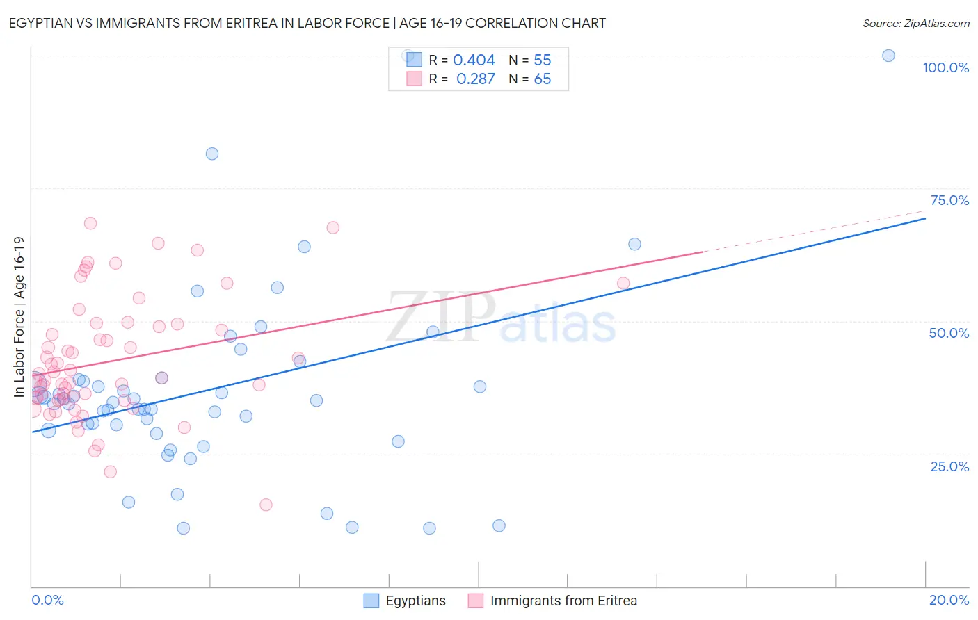 Egyptian vs Immigrants from Eritrea In Labor Force | Age 16-19