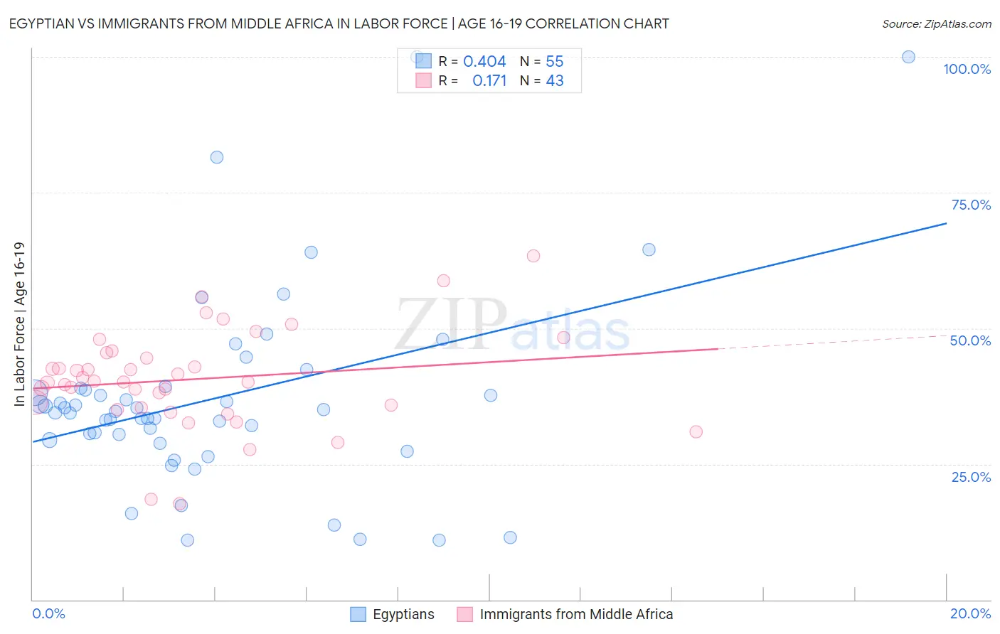 Egyptian vs Immigrants from Middle Africa In Labor Force | Age 16-19