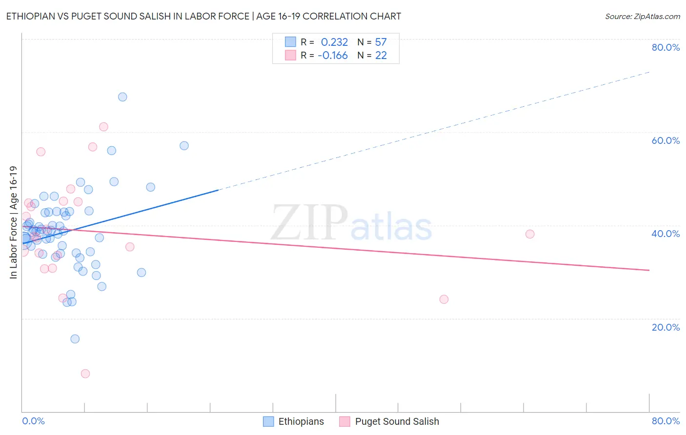 Ethiopian vs Puget Sound Salish In Labor Force | Age 16-19