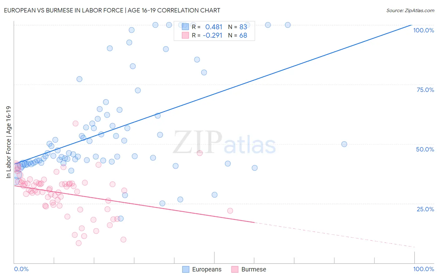 European vs Burmese In Labor Force | Age 16-19