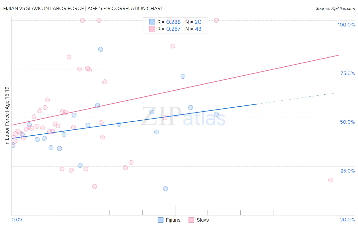 Fijian vs Slavic In Labor Force | Age 16-19