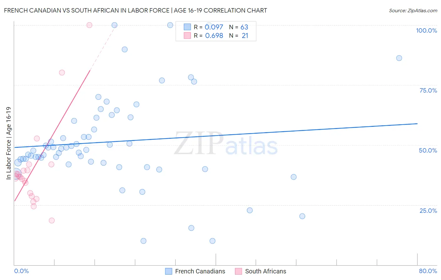 French Canadian vs South African In Labor Force | Age 16-19