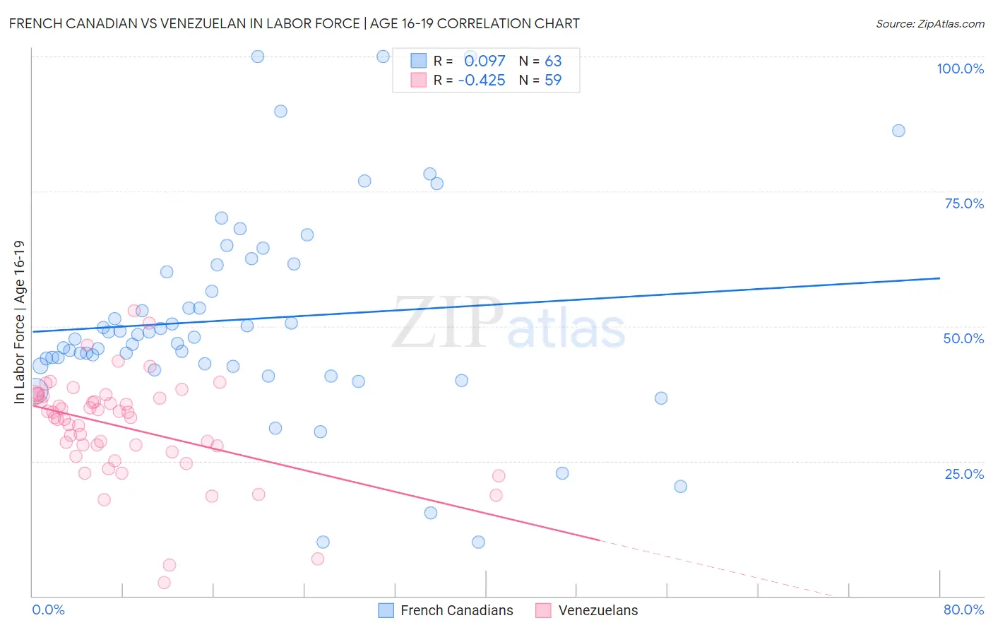 French Canadian vs Venezuelan In Labor Force | Age 16-19