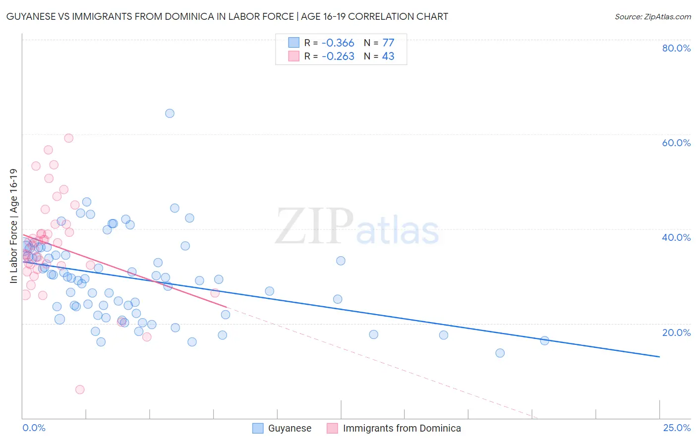 Guyanese vs Immigrants from Dominica In Labor Force | Age 16-19