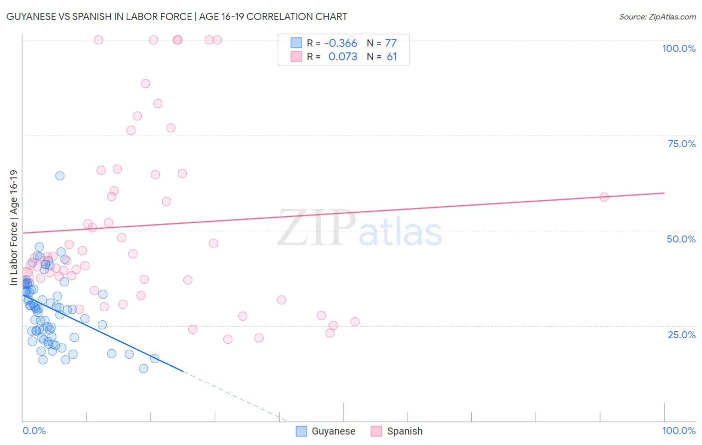 Guyanese vs Spanish In Labor Force | Age 16-19