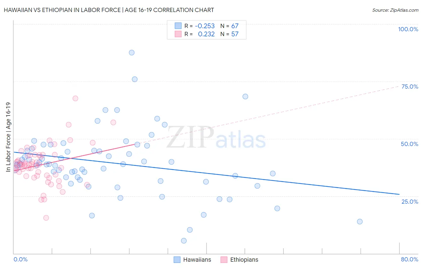 Hawaiian vs Ethiopian In Labor Force | Age 16-19