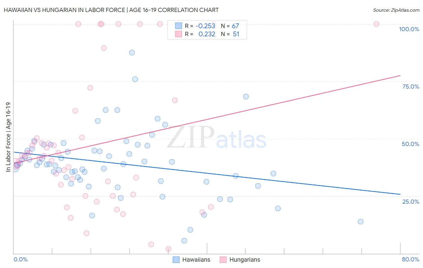 Hawaiian vs Hungarian In Labor Force | Age 16-19