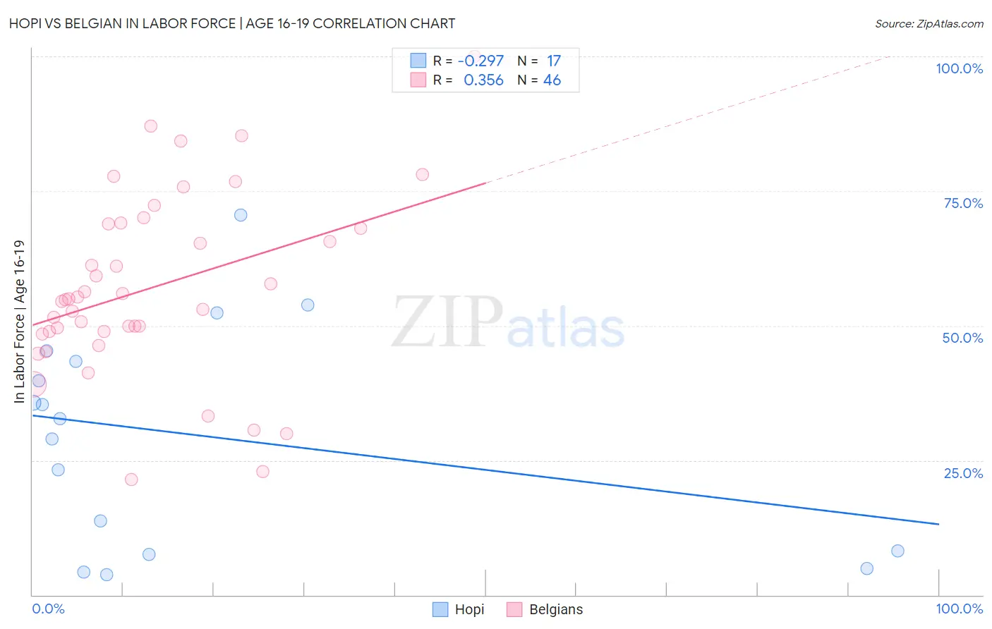 Hopi vs Belgian In Labor Force | Age 16-19