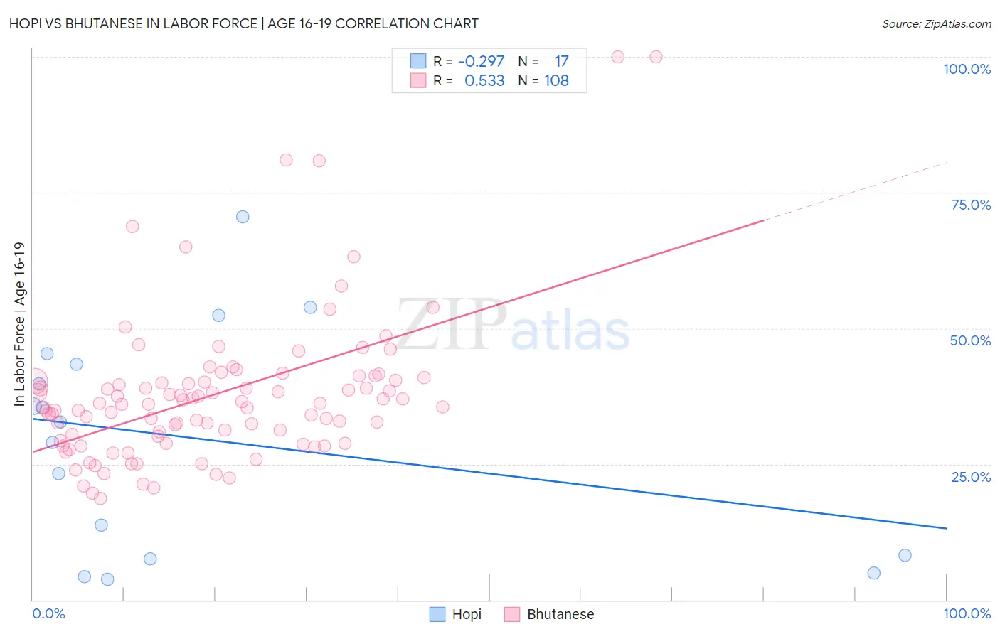 Hopi vs Bhutanese In Labor Force | Age 16-19