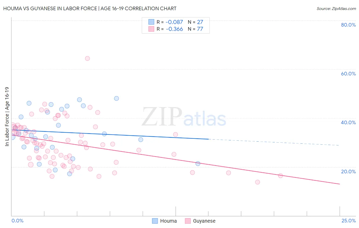 Houma vs Guyanese In Labor Force | Age 16-19