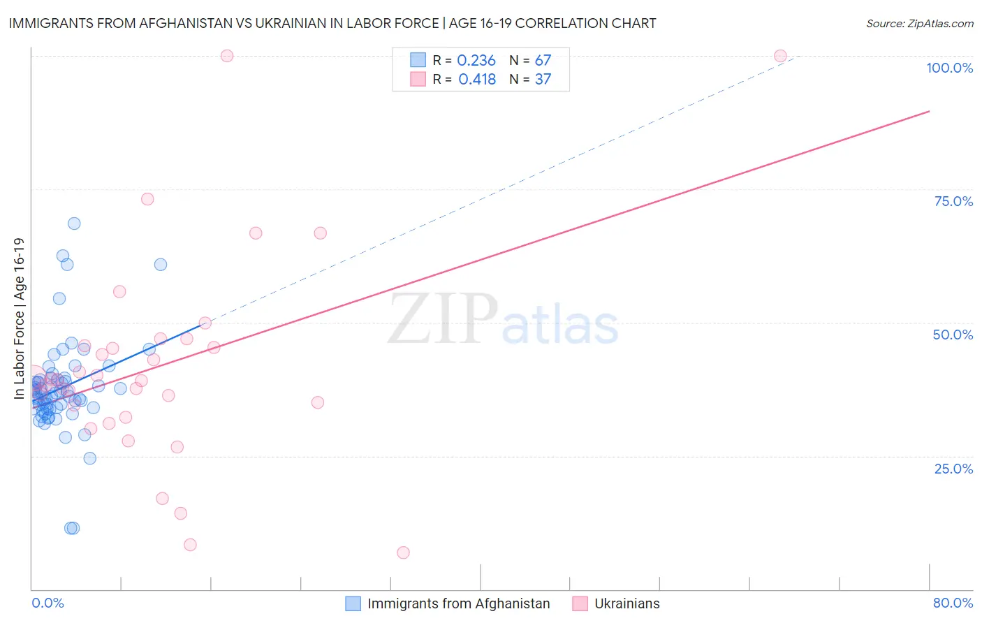 Immigrants from Afghanistan vs Ukrainian In Labor Force | Age 16-19