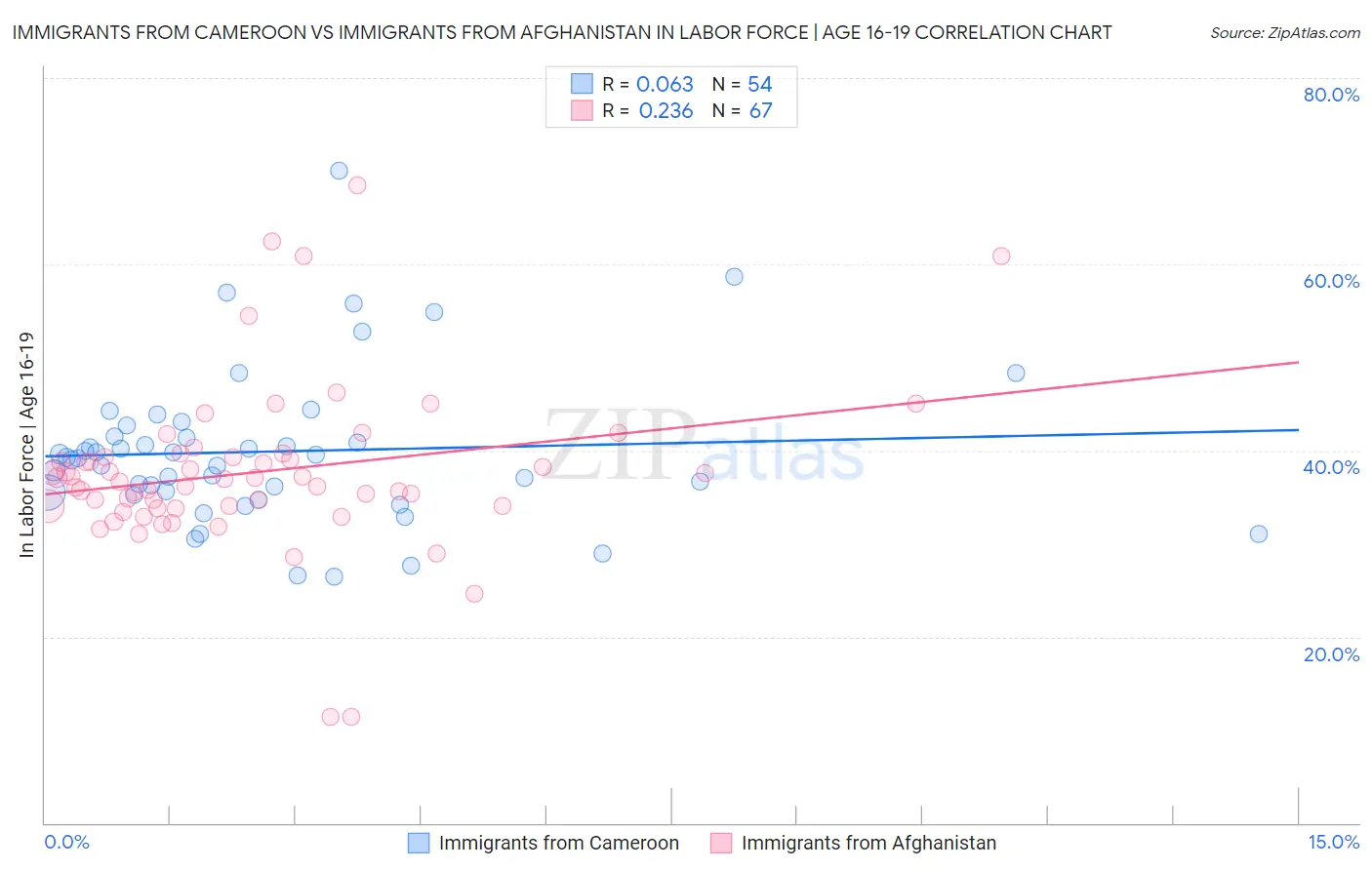 Immigrants from Cameroon vs Immigrants from Afghanistan In Labor Force | Age 16-19