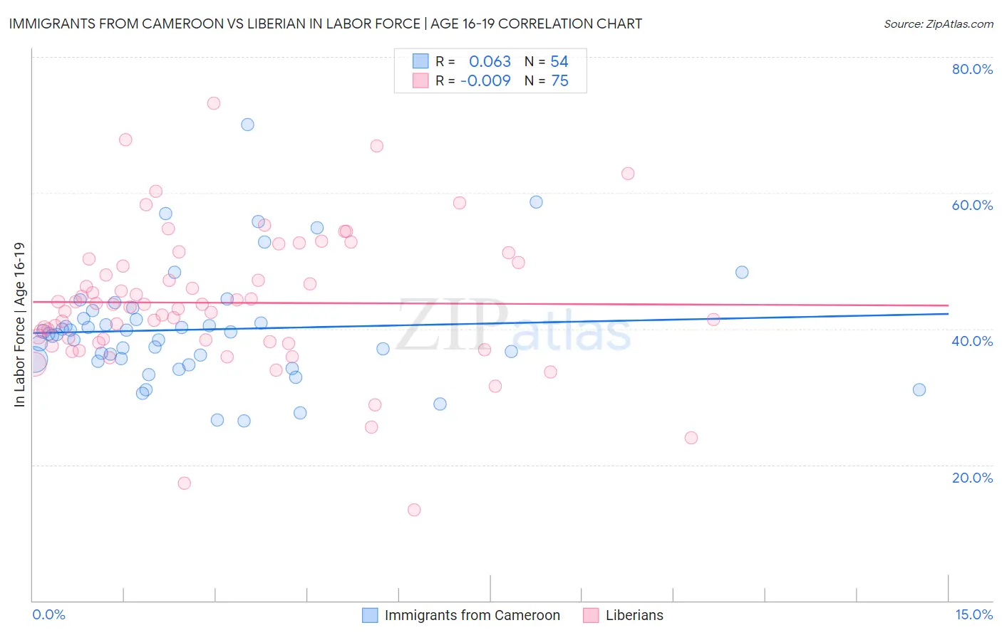 Immigrants from Cameroon vs Liberian In Labor Force | Age 16-19