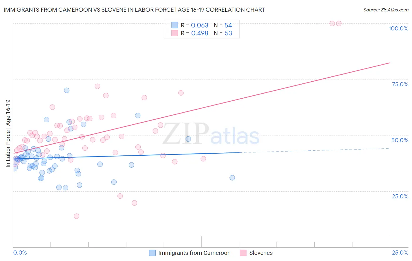 Immigrants from Cameroon vs Slovene In Labor Force | Age 16-19