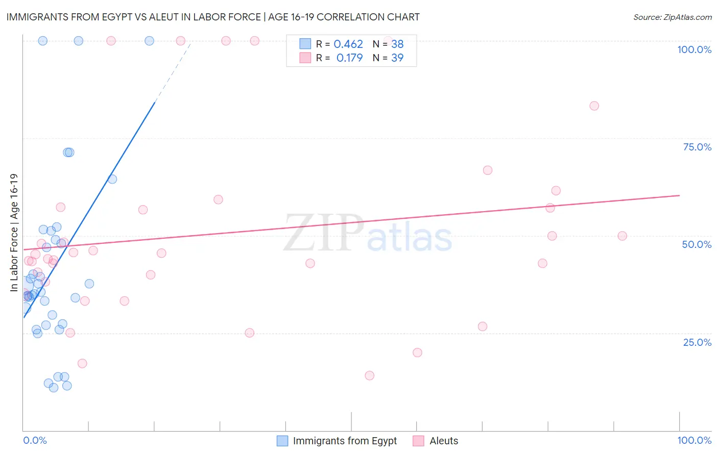 Immigrants from Egypt vs Aleut In Labor Force | Age 16-19