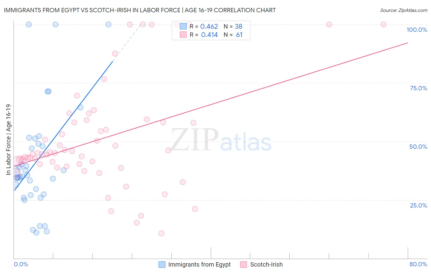 Immigrants from Egypt vs Scotch-Irish In Labor Force | Age 16-19