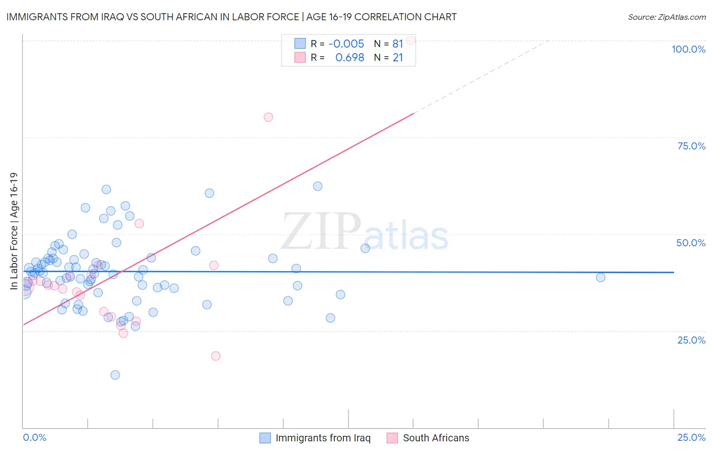 Immigrants from Iraq vs South African In Labor Force | Age 16-19