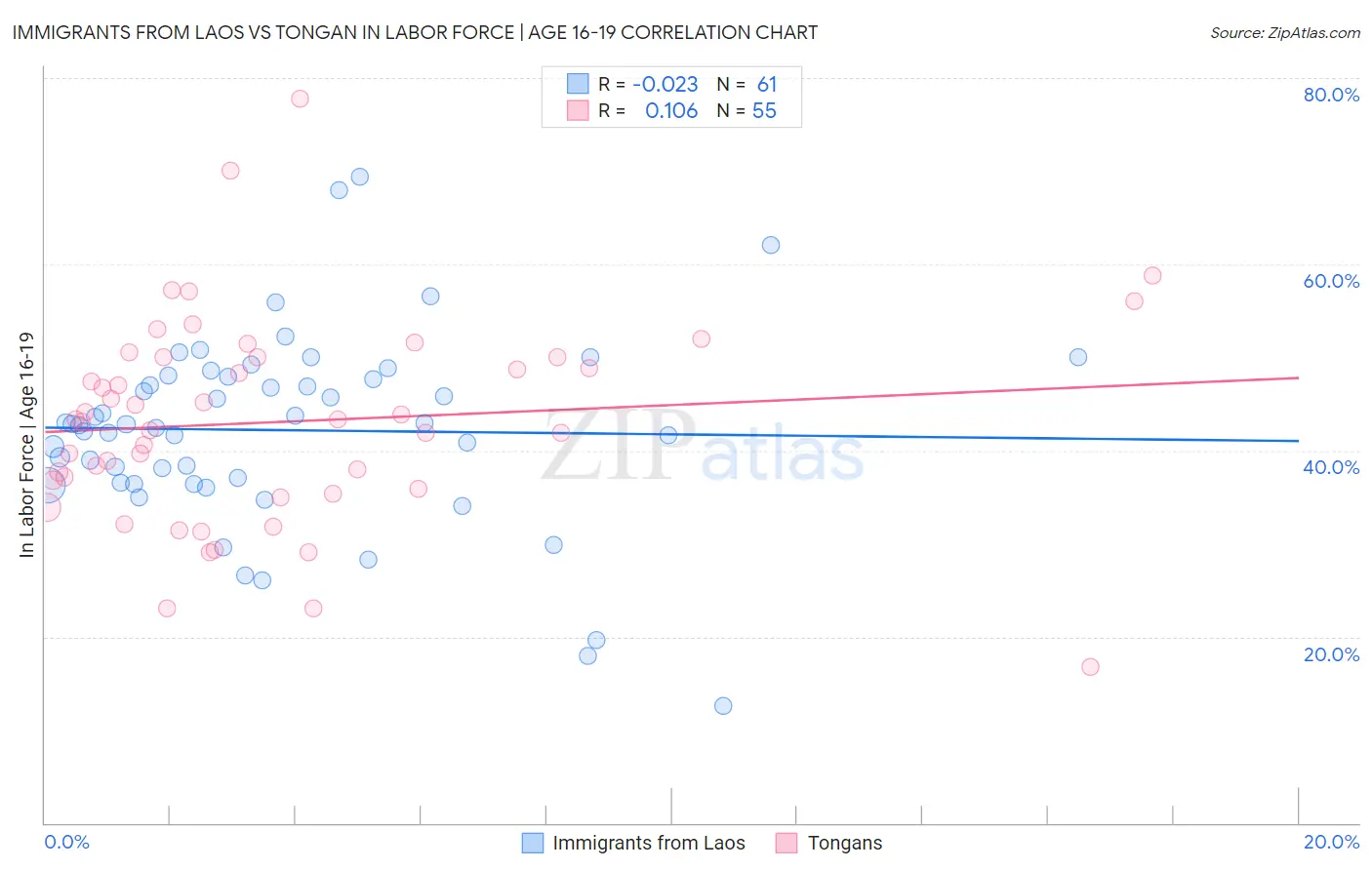 Immigrants from Laos vs Tongan In Labor Force | Age 16-19