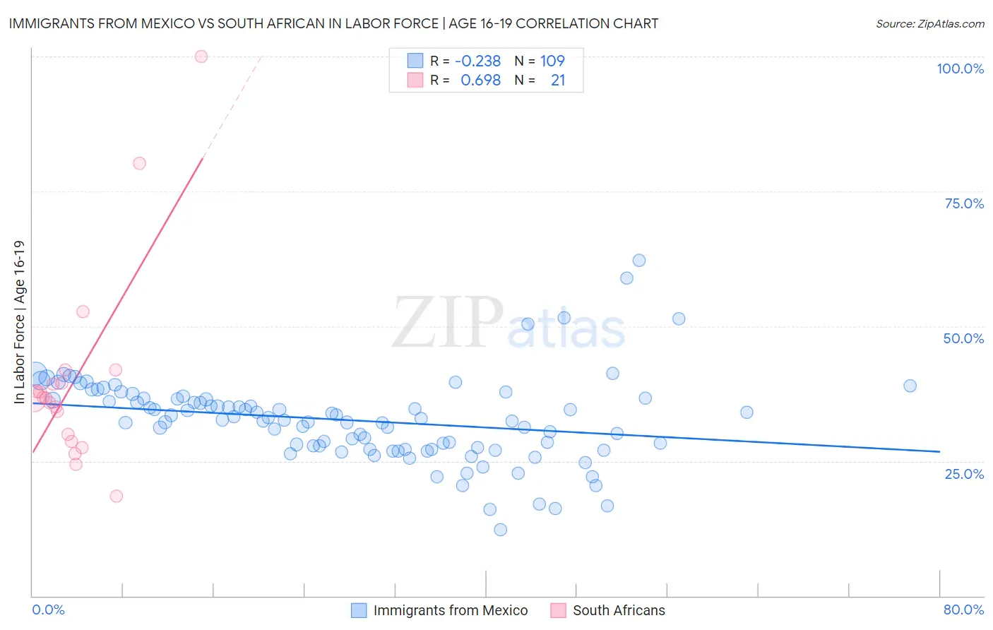 Immigrants from Mexico vs South African In Labor Force | Age 16-19