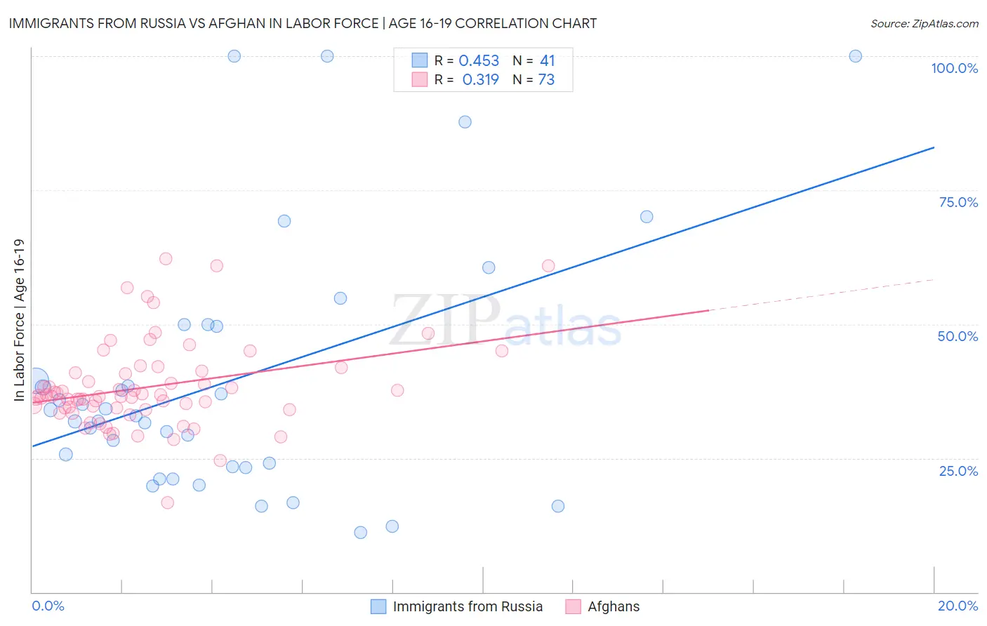 Immigrants from Russia vs Afghan In Labor Force | Age 16-19