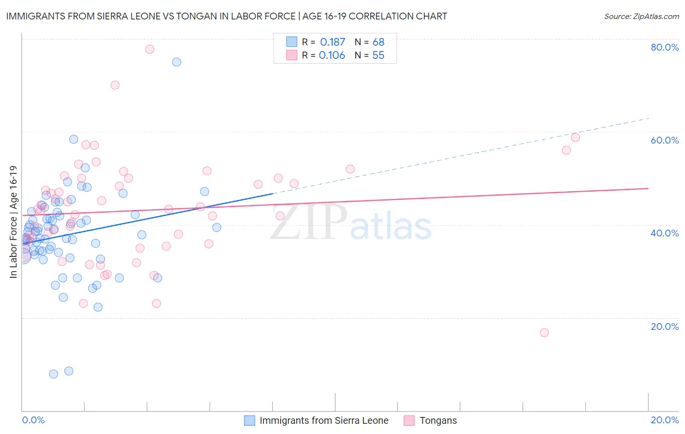 Immigrants from Sierra Leone vs Tongan In Labor Force | Age 16-19