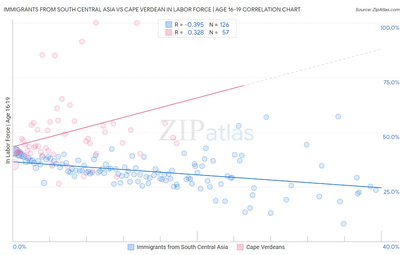 Immigrants from South Central Asia vs Cape Verdean In Labor Force | Age 16-19